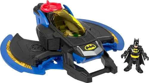 Fisher-Price Imaginext DC Super Friends Batwing - Flugzeug mit weichen Stoffflügeln, abfeuerbaren Geschossen und Power Pad, inklusive Batman-Figur und 4 Scheiben, für Kinder von 3 bis 8 Jahren, GKJ22
