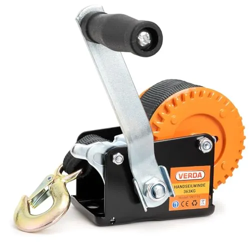 Gurtwinde Handwinde mit Gurt 800 lbs (363 kg) Tragkraft, 5 m langer Gurt - Robuste Bootswinde für Boote und Anhänger SN1115