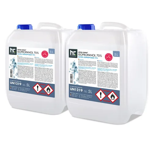 Isopropanol 70% 2x 5 L Kanister - Reinigungsmittel für vielseitige Anwendungen: Isopropanol 70% entfernt mühelos Fette, Harze und Lacke. Ideal für Haushalte und Profis, hinterlässt keine Rückstände und verdunstet schnell.