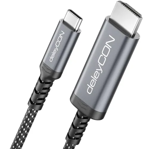deleyCON 2m USB-C auf HDMI Kabel 4K UHD 60Hz geflochten | Aluminium, für HDMI Monitor, TV, Beamer, Thunderbolt 3/4, iPhone 17/16/15, MacBook, iPad Pro/Air, Galaxy S26/S25/S24