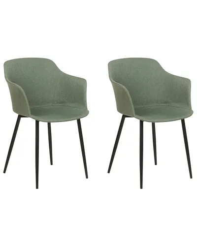 Esszimmerstuhl Set Elim – 2er Set Retro-Stil mit grünem Stoffbezug