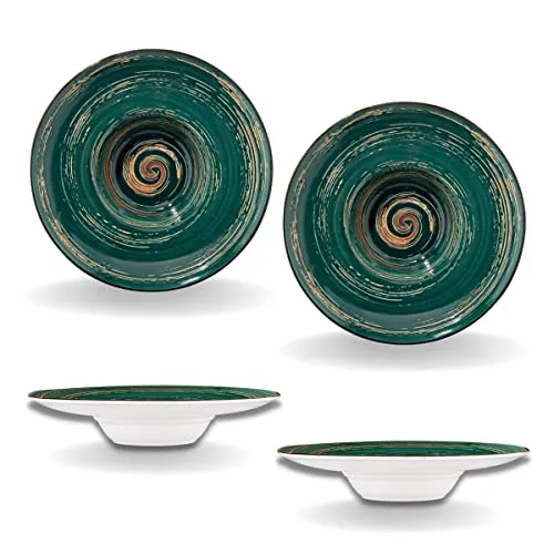 Wilmax Porzellanteller Grün, 24 cm - runder Tiefteller WL-669525/A2 - Teller aus hochwertigem Porzellan, gefrierschrankgeeignet, mikrowellensicher und spülmaschinenfest - ideal für stilvolles Servieren.