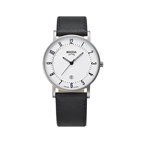 Boccia Herrenuhr Analog Quarz 3533-03 mit Lederarmband - Elegante Armbanduhr für Herren aus Titan mit weißem Zifferblatt und hochwertigem Lederarmband – perfekt für jeden Anlass.