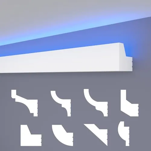 HEXIMO LED Stuckleisten klassisch, XPS Styropor indirekte Beleuchtung Wand & Decke Stuckleisten für Wand-Deckenverkleidung (1,7 Meter HLED 25)