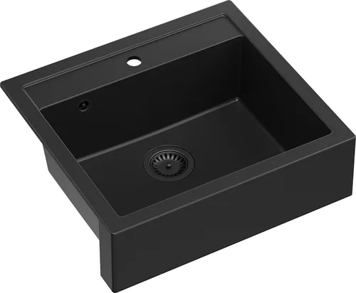 QUADRON Spülbecken 2-Becken Spüle | Größe: 59,5 x 54 x 20,5 cm | BILL 110 | Granitspüle aus GraniteQ mit Siphon | Pure Carbon/Schwarz