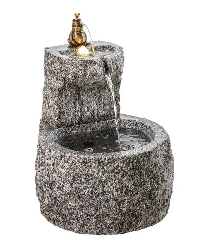 Dehner Gartenbrunnen Froschkönig mit LED Beleuchtung - Brunnen & Kaskaden, aus massivem Granit für zeitloses Design und romantische Atmosphäre, inklusive Pumpe und Trafo, sorgt auch nachts für märchenhaften Glanz.