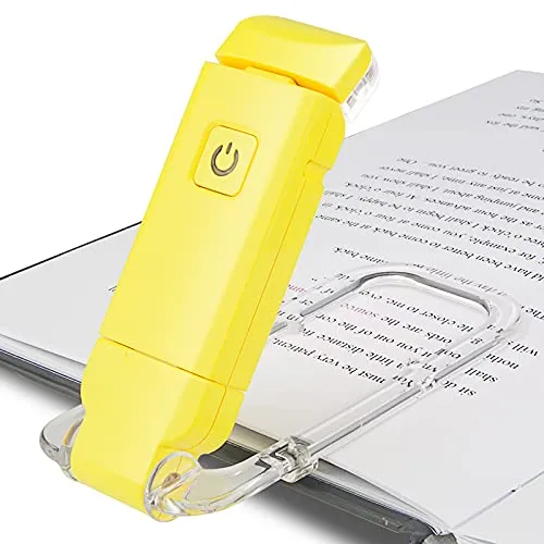 HONWELL Leselampe Buch Klemme Buchlampe Leselicht USB Wiederaufladbare LED Klemmleuchte Dimmbar Bettleuchte Augenpflegendes Leselicht 3 Farbtemperatur Modi für Kinder und Bücherwürmer, Gelb