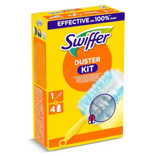 Swiffer Duster Starter Kit (1 Griff und 4 Nachfüller), fängt ab und sperrt 3X mehr Staub und Haar im Vergleich zu Einer herkömmlichen Staubwedel