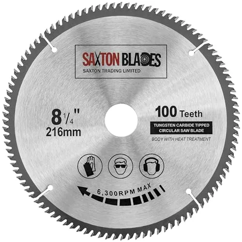 Saxton Blades TCT Kreissägeblatt, fein geschnitten, 216 mm x 30 mm x Bohrung x 100T, kompatibel mit Bosch, Makita, Dewalt
