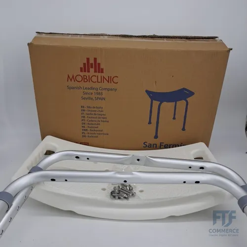 Mobiclinic Duschhocker - Dusch- & Badehocker mit einer maximalen Belastbarkeit von 140 kg, ideal für sicheres Sitzen und Komfort beim Duschen.