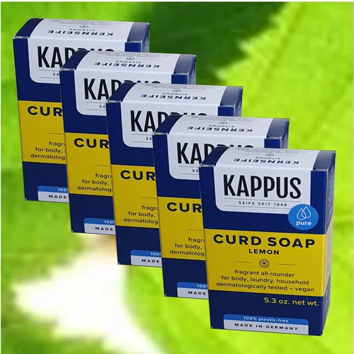 Kappus Kernseife Zitrone - 10 Stück à 150g - Seifen, umweltfreundlich verpackt im Pappkarton, mit erfrischendem Zitronenduft für ein angenehmes Duscherlebnis.