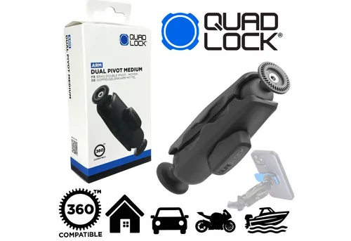QUAD LOCK 360 Arm Dual Pivot Medium - Vielseitige Handy Cam Halterung - Halterungen für Smartphones, flexible Dual Pivot Technik für optimale Positionierung und Stabilität bei jedem Einsatz.