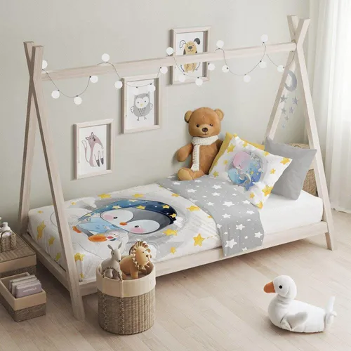 Kinderbettwäsche Pinguin bedruckt Garnitur 100x135 cm + 40x60 cm 100x135 cm + 40x60 cm - Pinguin