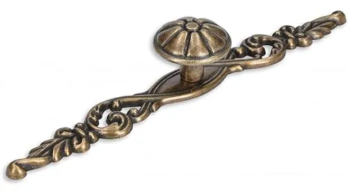 SIRO Möbelknopf + Unterlage Isernhagen, Landhaus, Klassisch, Vintage, Druckguss altmessingfarbig brüniert getrommelt, 142 mm x 23 mm x 25 mm, 1474-143ZN10