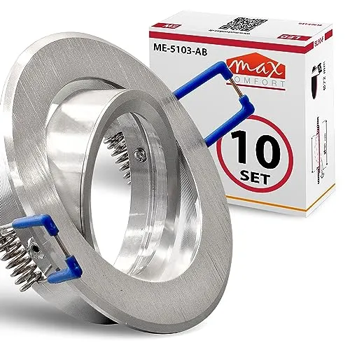 10x Einbaustrahler IP20 GU10 Rund alu gebürstet - Deckenspots mit schwenkbarem Design für individuelle Lichtakzente, hochwertige Verarbeitung aus Aluminium und Glas, ideal für ein stilvolles Ambiente.