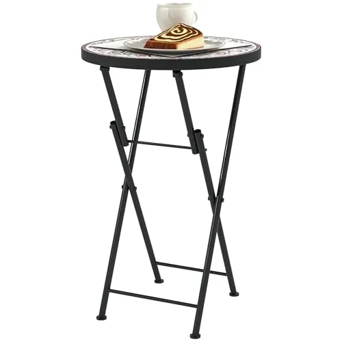 Outsunny Beistelltisch klappbar mit Mosaik-Design - Wetterfester Gartentisch mit buntem Mosaik-Design, ideal für Balkon und Garten. Faltbar für einfache Lagerung und Transport, stabil und vielseitig einsetzbar.