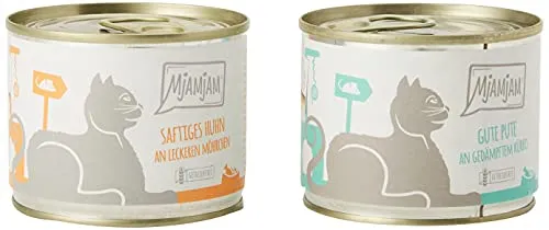 MjAMjAM - Premium Nassfutter für Katzen - Monopaket I - mit Huhn und Pute, 6er Pack (6 x 200 g), getreidefrei mit extra viel Fleisch