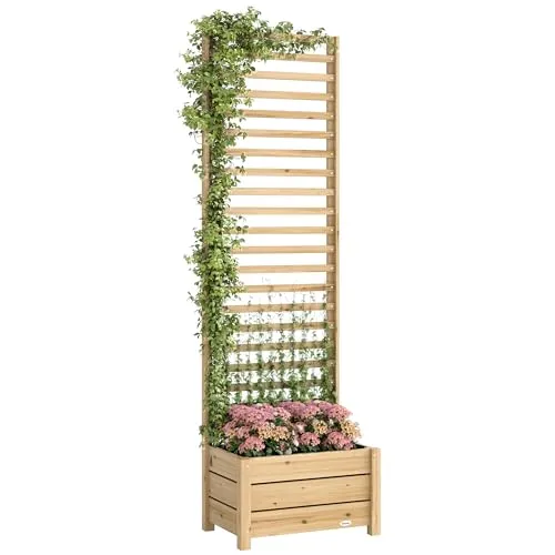 Outsunny Hochbeet mit Rankgitter aus Holz – 60 x 39 x 200 cm