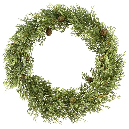 Künstlicher Tannenkranz mit Zapfen für festliche Weihnachtsdekoration - Ideal für die Weihnachtszeit, dieser 36 cm breite Kranz aus langlebigem Kunststoff bringt festliche Stimmung in Ihr Zuhause. Perfekt für kreative Dekorationen und eine stilvolle Atmosphäre.