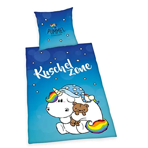 Bettwäsche Pummeleinhorn, Kopfkissenbezug 80x80cm, Bettbezug 135x200cm, Renforce, mit Marken-RV