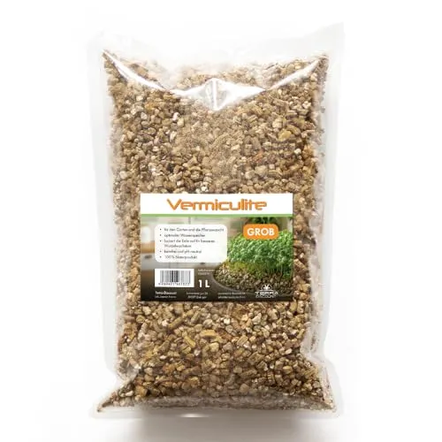 Vermiculite für Pflanzen – Wasserspeicherndes Substrat für Anzucht, Aussaat & Stecklinge – Steriles Vermiculit für Erde & Pflanzenzucht – Fein oder Grob – 1L, 3L, 5L, 10L, 20L, 50L (grob, 1 Liter)