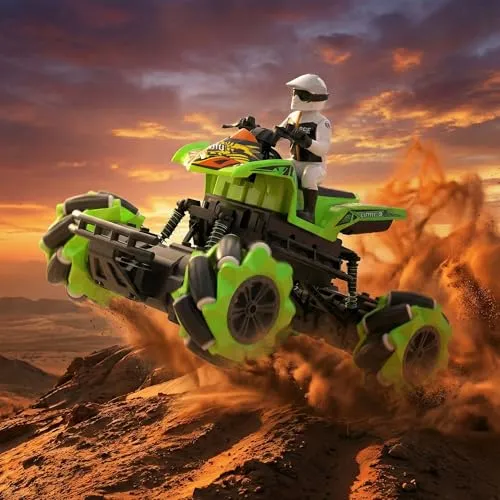 RC Stunt Quad 4WD Crawler Monstertruck, ferngesteuertes Stunt-Fahrzeug mit Musik, LED-Beleuchtung, 360° Drehung, omnidirektionale Steuerung, flexible Achsen, RTR Modellbau, Für Personen ab 14 Jahren