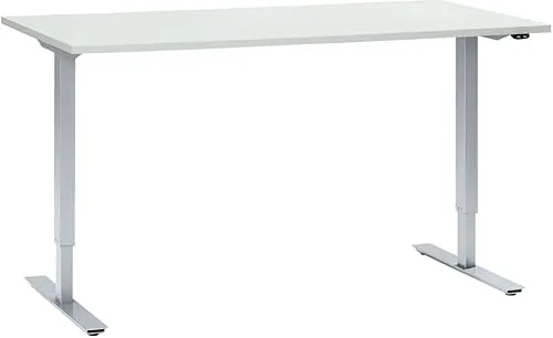 SCHÄFER SHOP Elektrisch höhenverstellbarer Schreibtisch B 160 x T 80 x H 70,5-120 cm, Platte lichtgrau – ergonomischer Sitz-Steh-Tisch für Büro & Homeoffice