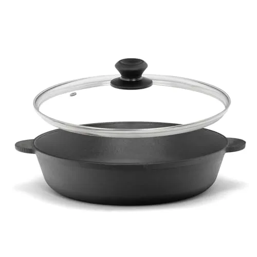 Ø24cm Gusseisenpfanne mit Glasdeckel - Hochwertige Gusseisenpfanne mit optimaler Hitzeverteilung für knusprige Bratkartoffeln und zartes Fleisch. Ideal für alle Herdarten, inkl. Induktion. Pflegeleichte natürliche Patina für langlebigen Kochgenuss.