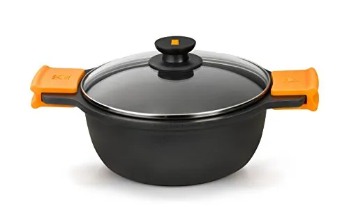 Pinti Inox Kasserolle 36 cm mit Glasdeckel - Hochwertige Kasserolle aus Aluminium Druckguss, PFOA-freie Antihaft-Beschichtung, geeignet für alle Herdarten, ideal für gesundes Kochen.