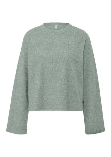 QS Rundhalspullover Basic (1-tlg) Rundhals-Ausschnitt, lange Trompetenärmel, überschnittenen Schultern