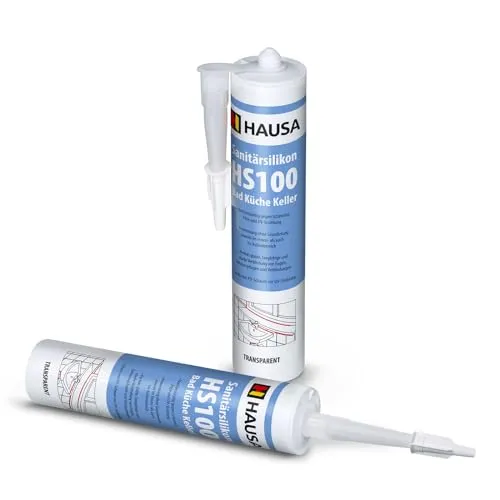 Hausa Silikon HS100, Sanitär Silikon HS100, Kartusche 310 ml, (Dichtmasse Fuge, 2-tlg., Verfugen Bad Dusche Küche acetatvernetzend), antischimmel Sanitär Silikon zum Abdichten