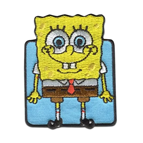 Comercial Mercera SpongeBob Schwammkopf © blau gestickt - Aufnäher, Bügelbild, Aufbügler, Applikationen, Patches, Flicken, zum aufbügeln, Größe: 5 x 6,2 cm