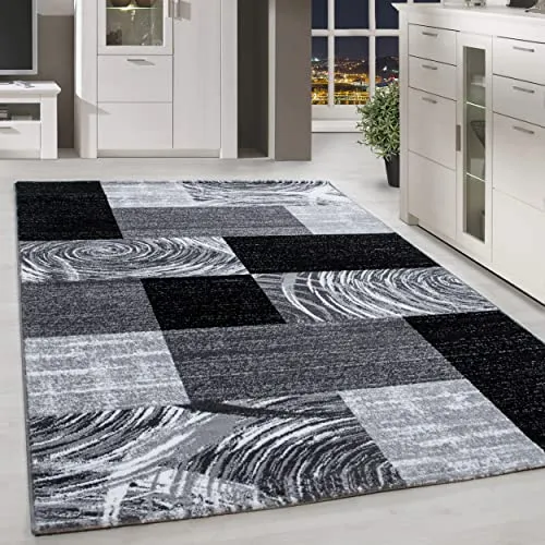 HomebyHome Teppich Wohnzimmer 240x340 cm Rechteckig Schwarz Kurzflor Design - Teppich Schlafzimmer, Esszimmer, Küche Flauschiger Extra Weich Tepich Waschbär Einfache Reinigung