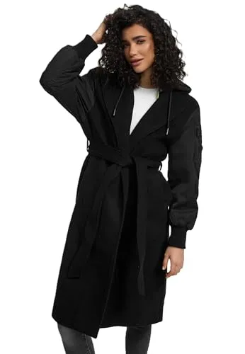 MARIKOO Damen Winterjacke N016 - Stylischer Wickelmantel mit abnehmbarer Kapuze - Funktionsjacken: Hochwertige Damen Winterjacke mit Wärme speichernder Funktion, ideal für kalte Tage und schickes Design.