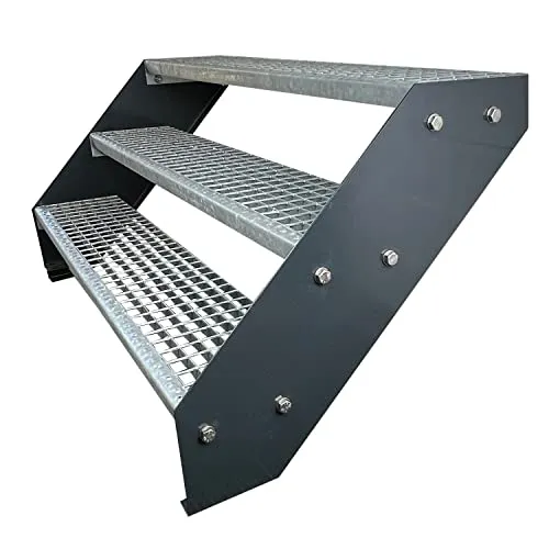 Kaminbau Mierzwa Premium Stahl Treppe Verzinkt & Anthrazit Pulverbeschichtet 3 Stufen (Breite 100 cm) (Höhe 57 cm) Wetterfest Gitterroststufe Gartentreppe
