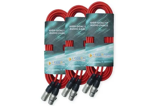 keepdrum DMX Kabel Rot 15m - 3 Stück - Netzkabel Set: 3x 15m DMX-Kabel mit 3-pol XLR für zuverlässige Signalübertragung, ideal für Lichttechnik und lange Lebensdauer durch Abknickschutz.