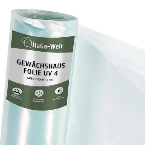 HaGa UV4 Gewächshausfolie 6m x 10m - Witterungsbeständige Folie für Pflanzen - Gewächshausabdeckung aus Kunststoff, UV4-beständig und reißfest, ideal für den Schutz Ihrer Pflanzen über 4 Vegetationsperioden, geeignet für Folientunnel und Frühbeete.
