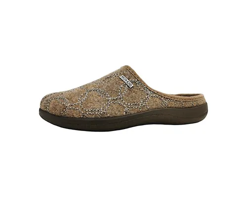 Rohde Damen Pantoffel Filz Hausschuh Bari 6544, Größe 40 EU, Beige - Hausschuhe mit herausnehmbarer Sohle, weichem Softfilz und rutschsicherer PU-Laufsohle für höchsten Komfort und warme Füße.