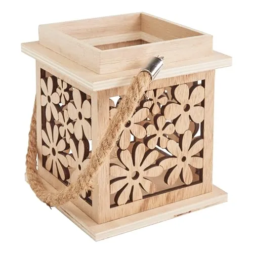VBS Laterne Blumen Sperrholz furniert Windlicht unbemalt 11.5x11.5x13 cm Sommer Deko Holzlaterne