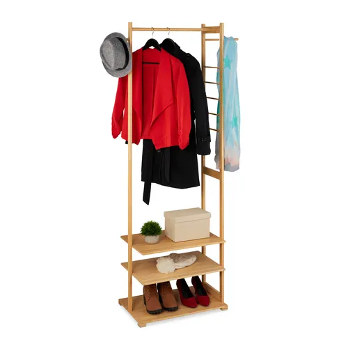 Kleiderständer aus Bambus mit Ablage - Moderner Garderobenständer aus nachhaltigem Bambus, bietet eine praktische Ablage und ist freistehend. Ideal für jeden Eingangsbereich!