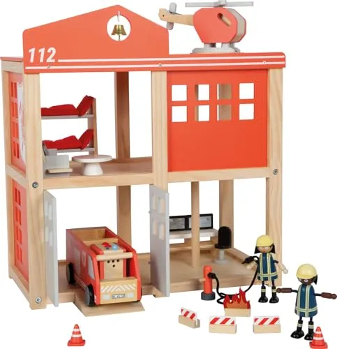 small foot 12703 - Große Feuerwache mit Zubehör - Spielfiguren: Detailreiche Holz-Feuerwache mit Sound- und Lichtbox, ideal für kreative Rollenspiele und unvergessliche Abenteuer.