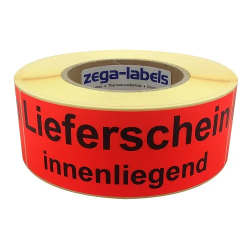 zega-labels Warnetiketten - Lieferschein innenliegend - 500 Stück je Rolle - 150 x 50 mm - Versandaufkleber Papier Leuchtrot stark haftend