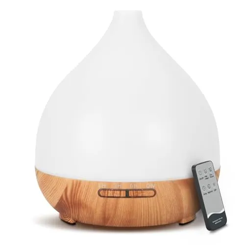 Cozary Aroma Diffuser 400ml, Ultraschall Aromatherapie Raumduft Diffusor für ätherische Öle mit 7-farbigem LED-Licht,Diffuser Luftbefeuchter mit Fernbedienung 3 Timer, Automatischer Abschaltfunktion