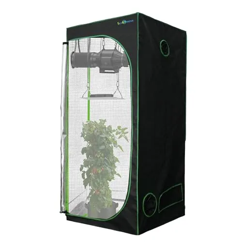 SunStream Growzelt Hydroponischer Growschrank 600D Hochreflektierendes Mylar mit Beobachtungsfenster und Bodenwanne Grow Tent für Indoor Pflanzenwachstum (Grün 90x90x180cm)