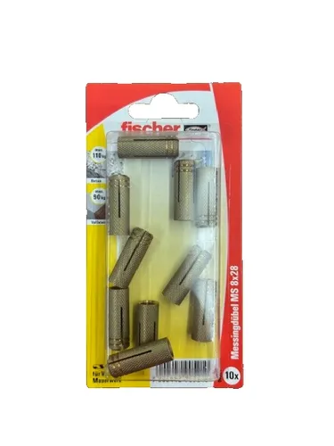 Fischer Messingdübel MS 8 x 28 K - Flexibel einsetzbar mit handelsüblichen Schrauben, rutschhemmend und einfach zu montieren