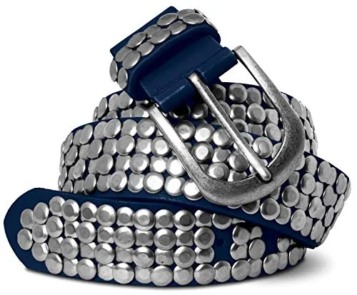 Caspar GU272L Damen Vintage Leder Nietengürtel, Gürtelgröße:90, Farbe:dunkelblau