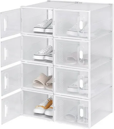 Woltu Schuhregal 8-tlg. - Praktisches DIY Steckregal aus Kunststoff mit Magnetverschluss - Ordnung für Ihre Schuhe: Mit diesem 8-tlg. Schuhregal aus robustem Kunststoff gestalten Sie Ihr Zuhause aufgeräumt. Ideal für Schuhe, Spielzeug oder CDs – stapelbar und leicht zugänglich dank transparentem Design.