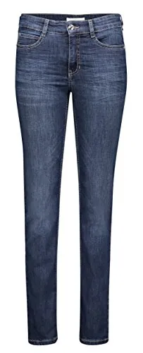 MAC Stretch-Jeans Angela - Schmal geschnitten in Blau, Größe 34 - Jeans in figurbetonter Passform, atmungsaktiv und elastisch, ideal für einen lässigen Look mit leichtem Used-Effekt.