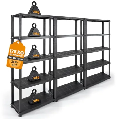 Kreher® Kunststoffregal „Evo“ 5 Böden - Flexibles Steckregal für Keller, Garage & Werkstatt - Praktisches Schwerlastregal mit 5 Böden und bis zu 175 kg Gesamttragkraft. Ideal für effiziente Aufbewahrung in Haushalt und Werkstatt. Werkzeugloser Aufbau in 10-15 Minuten - robust, wetterfest und TÜV-GS geprüft.
