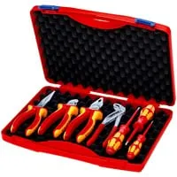 Knipex 00 21 15 Werkzeugset VDE im Koffer 7teilig - Werkzeug-Sets mit VDE-geprüften Zangen und Schraubendrehern, ideal für sicheres Arbeiten mit Elektrizität. Der schlagfeste Koffer bietet eine variable Schaumstoffeinlage für optimale Organisation.